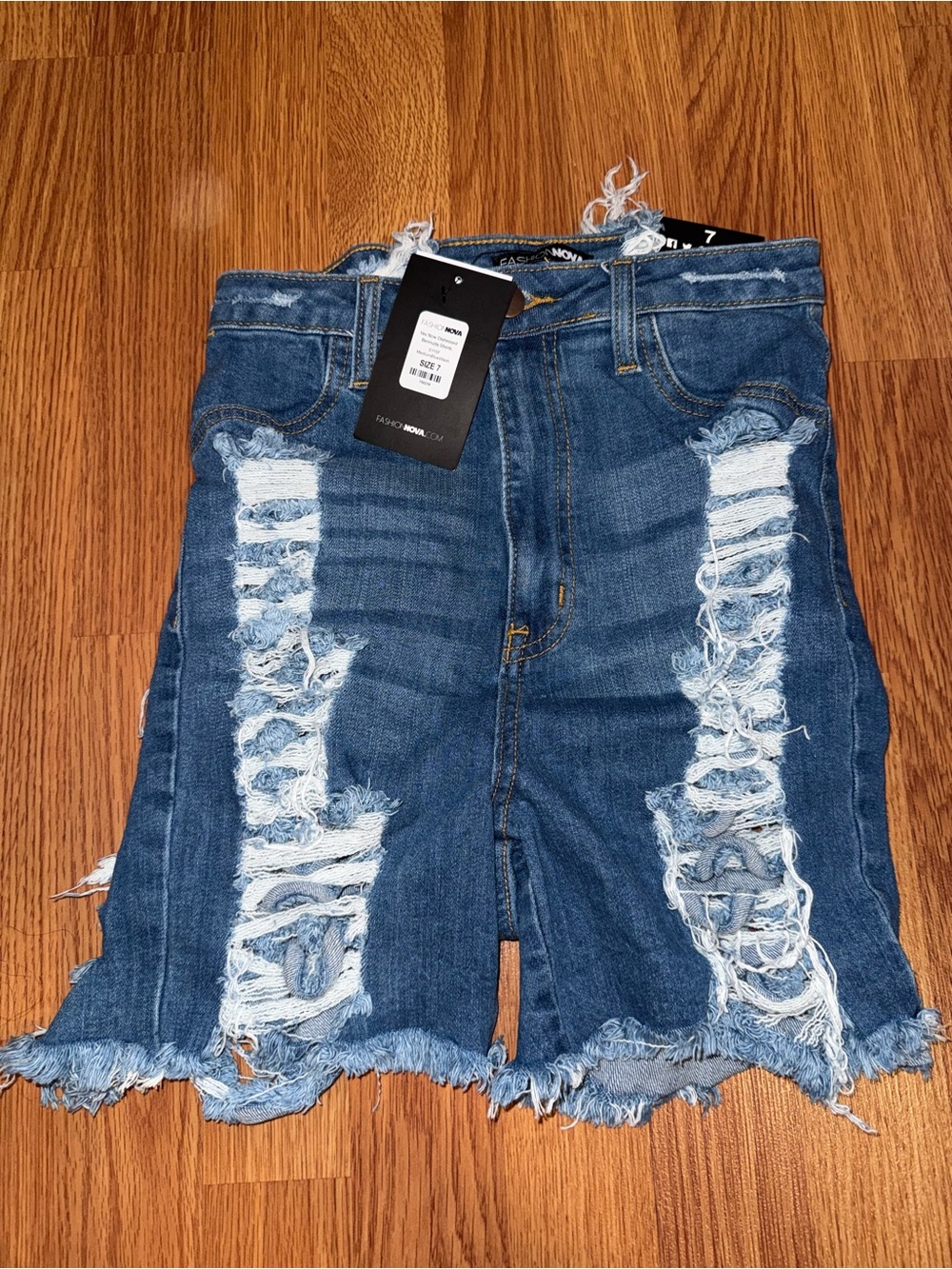 Distressed Blue Denim Bermuda Jeans